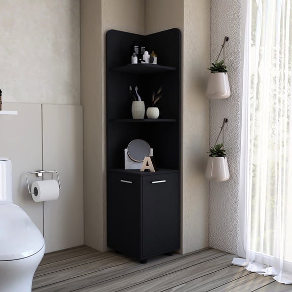 Black Particle Board Construction | Protects Items in 2-Door Base, Modern Look with Legs