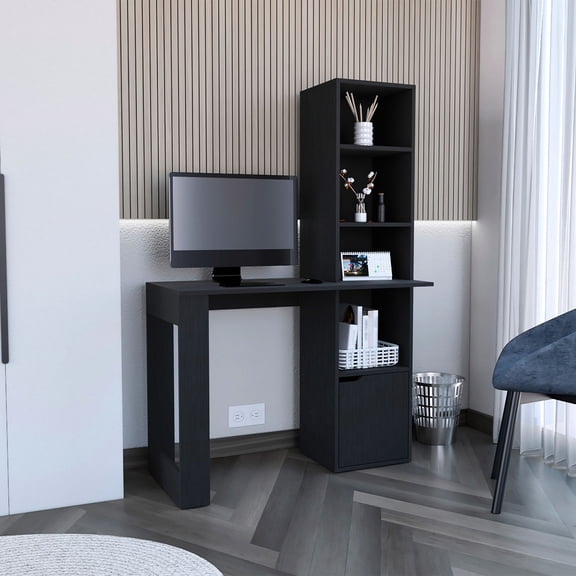 Black Particle Board Desk with Bookcase | Intuitive Assembly with Interlocking System and Visual Guides | Satisfying DIY and Quality Product