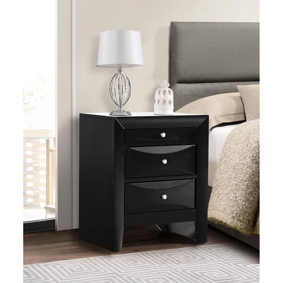 Black Particle Board Nightstand Design / Drawers for Convenience, Bedroom Fit