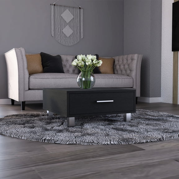 Black Particle Board One Drawer - Display Small Plants - Sunroom - Long - Lasting Construction