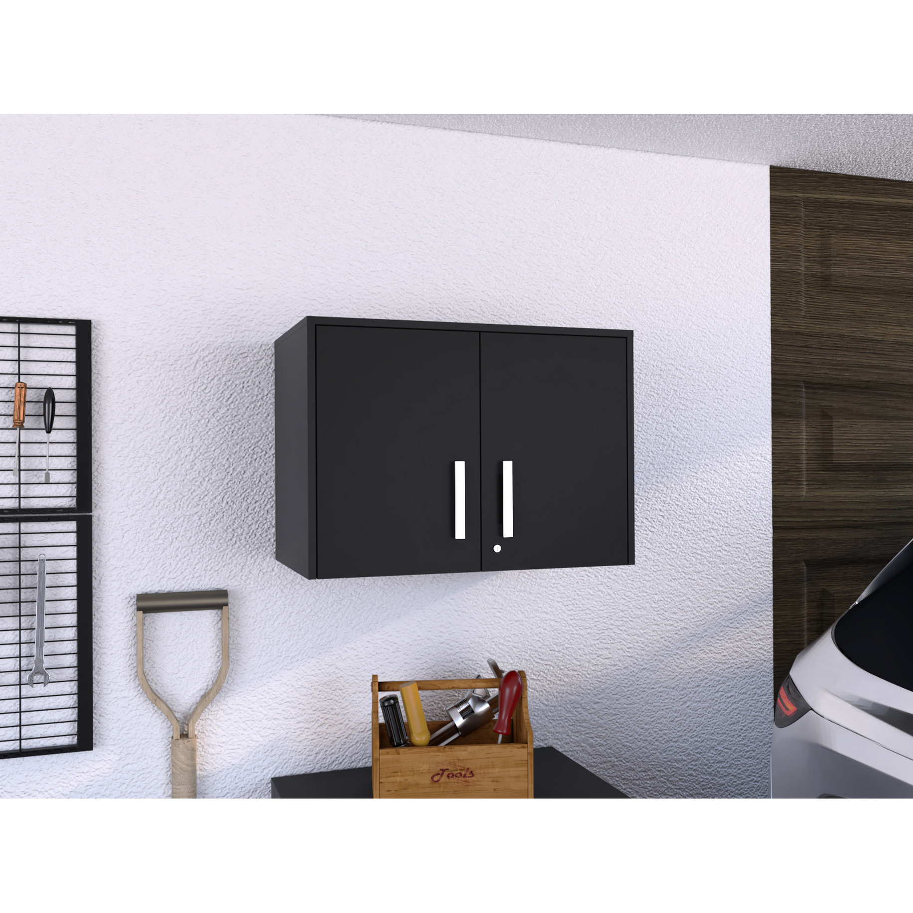Black Particle Board Wall Storage - Three Interior Shelves - Workshop ...