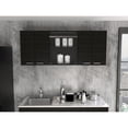 thumbnail image 1 of Black Particle Board with Pine Finish - Two Glass-Door Shelves - Kitchen Decorating - Functional Wall Unit, 1 of 4