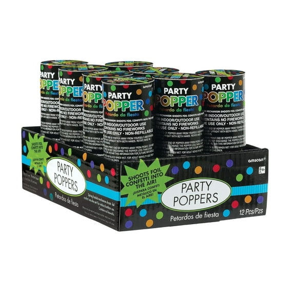 Black Party Confetti Poppers, 12 Count