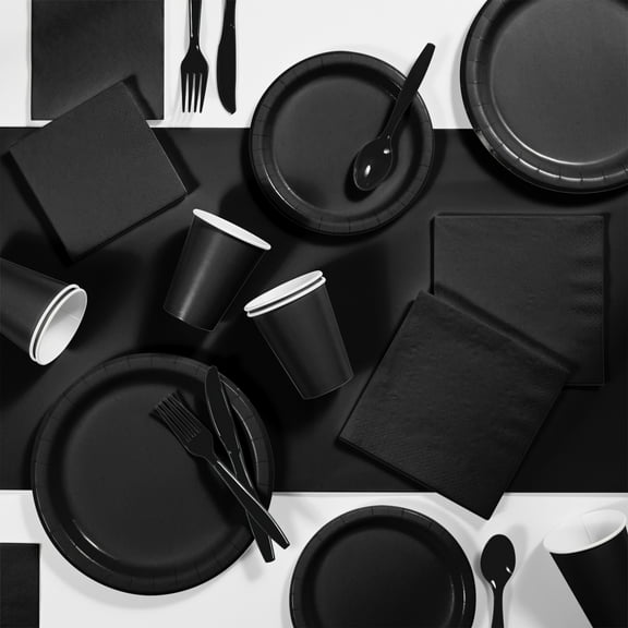 Black Party Supplies Kit for 24 Guests