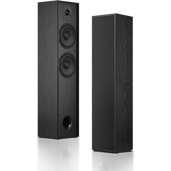Black Passive Floorstanding Tower Speakers, 2-Way System with 1" Tweeter and 6.5" Woofer, 120W RMS
