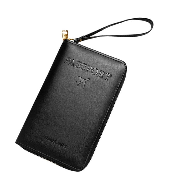 Black Passport Holder Travel Wallet Leather Document Organizer With Multiple Pockets For Credit Cards Tickets Id Boarding Pass 7.48X4.33In