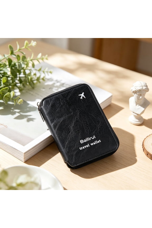 Black Passport Holder Travel Wallet Multi Functional Passport Organizer with Card Slots Ticket Pocket SIM Card Storage