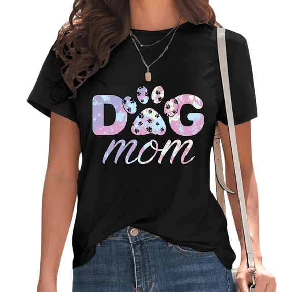 Black Pastel Tie Dye Paw Print Dog Mom Tshirt Graphic Tees Shirts Cute Pet Lover Coquette Style Mother's Day Gift Comfort Tops S-5XL