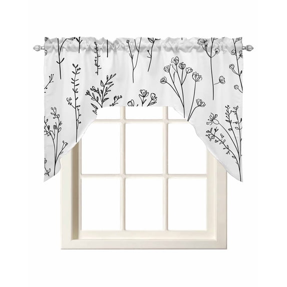 Black Pastoral Floral Swag Valances for Windows, Small Curtains Drapes, Tropical Bloom Silhouettes Kitchen Window Curtains Over Sink Rod Pocket Window Treatment Valance for Bedroom/Bathroom 56"x36"