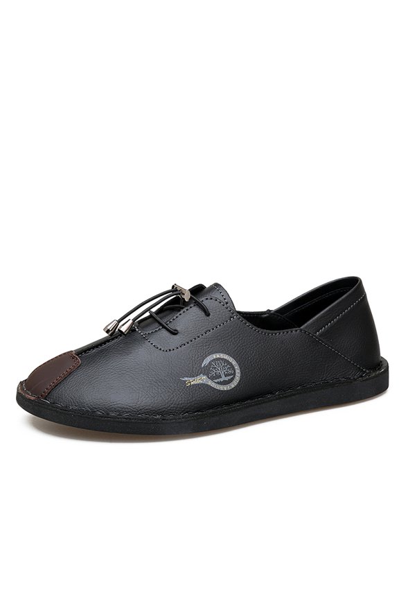 Black Patch Tree Pattern Hand Sewn Casual Leather Shoes