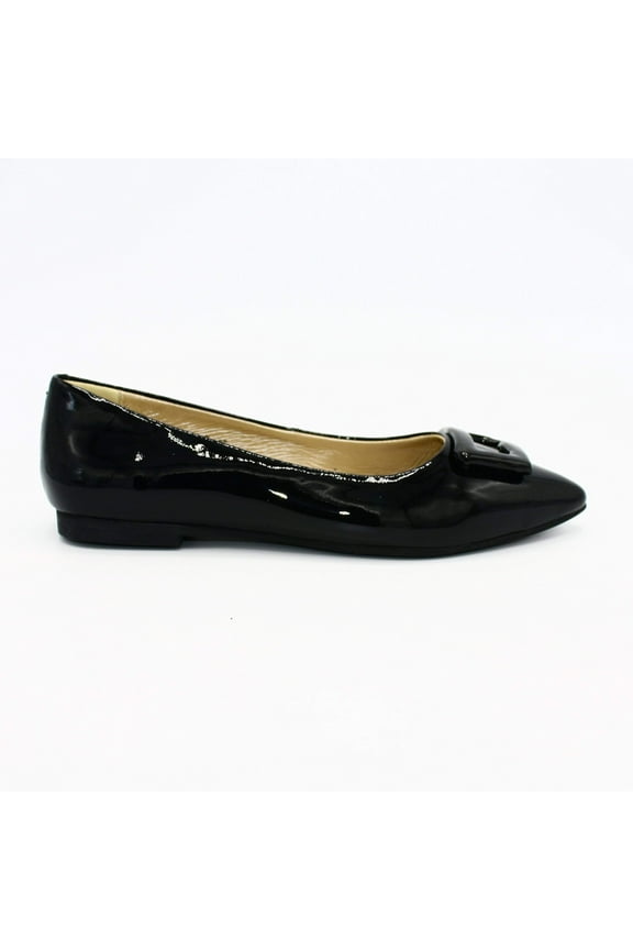 Black Patent Leather Pointed Toe Flats - 1936 Boutique Style 1752-W55