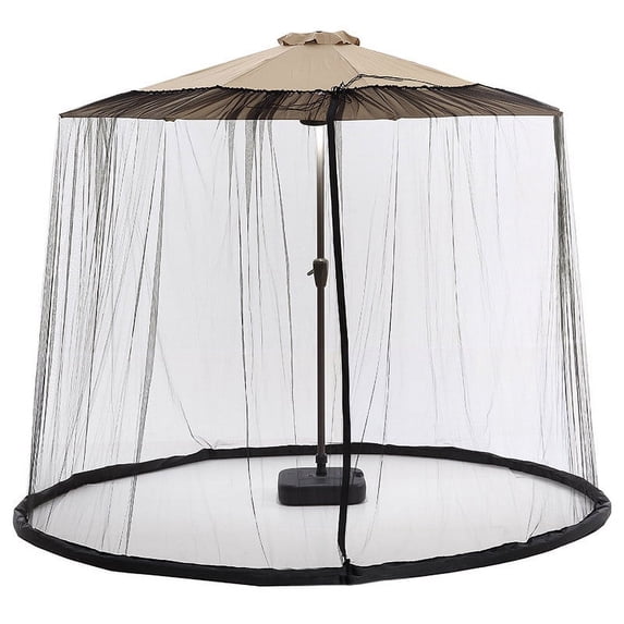 Black Patio Umbrella Mosquito Netting | Double Zipper Door, Adjustable 7-10ft Diameter, Polyester Mesh Screen, Windproof Water Tube Base, Universal Fit for Outdoor Market & Cantilever Umbrellas