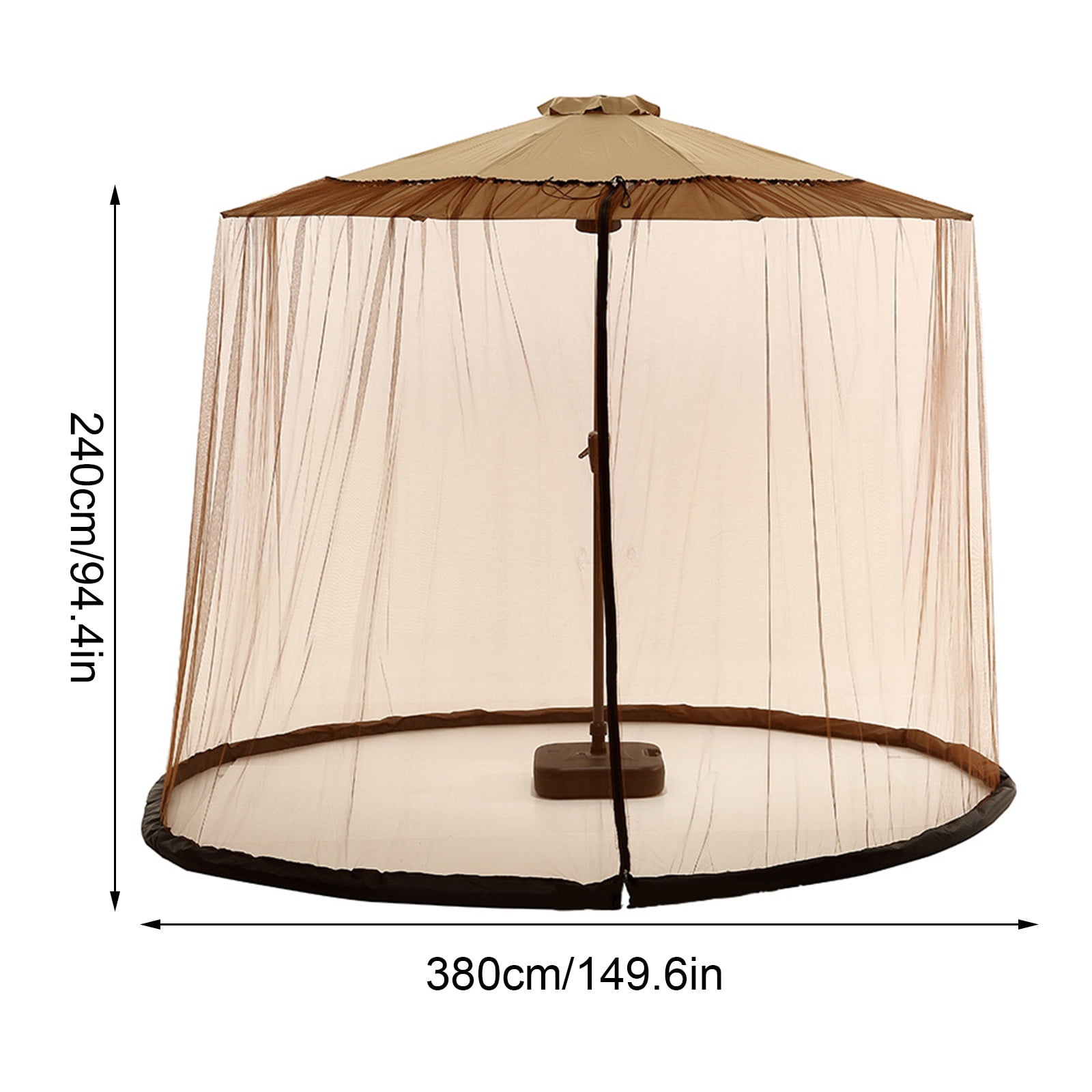 Black Patio Umbrella Mosquito Netting, With Double Zipper Door