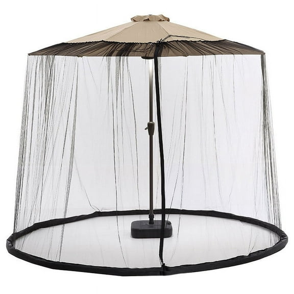 Black Patio UmbrellaNetting with Double Zipper Door, Adjustable 7-10ft Diameter Polyester Mesh Screen, Windproof TPU Base for Outdoor Market Table & Cantilever Umbrellas
