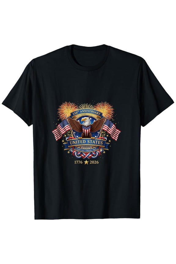 Black Patriotic 250 Years of America Shirt, 1776-2026 USA Flag Eagle Graphic Tee, Soft Cotton Independence Day Gift for Men Women,XXL,Black