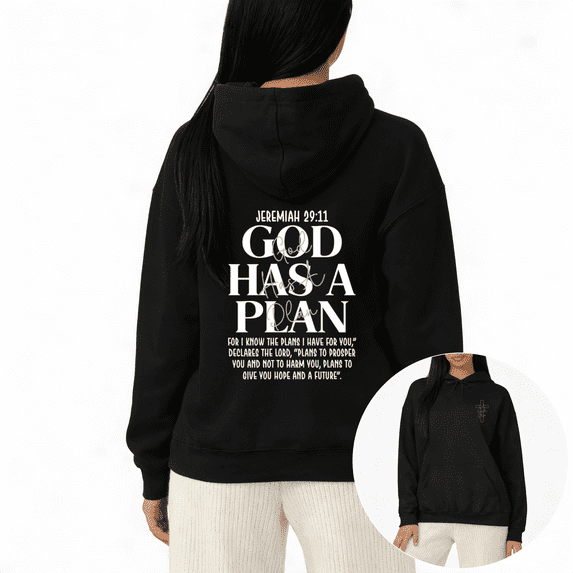 Black Pattern S-2XL Jeremiah 29 11 God Has A Plan Hoodie Sweatshirt Pattern Sweatshirt Christian Faith Scripture Church Gift Tops