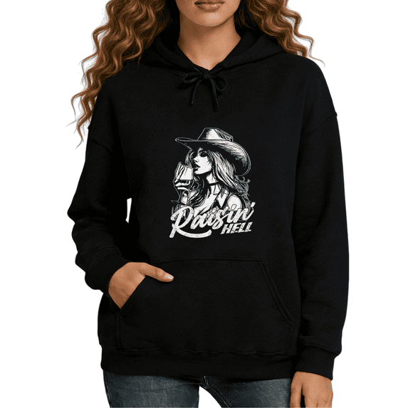 Black Pattern S-2XL Raisin Hell Cowgirl Hoodie Sweatshirt Pattern Sweatshirt Western Country Girl Concert Gift Tops