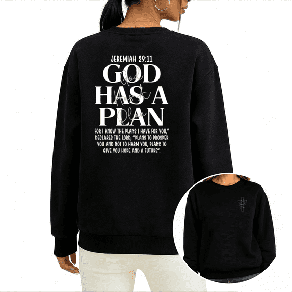 Black Pattern S-3XL Jeremiah 29 11 God Has A Plan Sweatshirt Pattern Sweatshirt Christian Faith Scripture Fall Winter Gift Tops