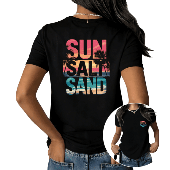 Black Pattern S-5XL Sun Salt Sand Tshirt Pattern Tees Beach Vacation Summer Palm Tree Sunset Fashion Gift Tops