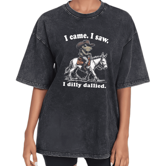 Black Pattern Washed Cowboy Frog Vintage Western Tshirt Pattern Tees Retro Rodeo S-2XL Tops