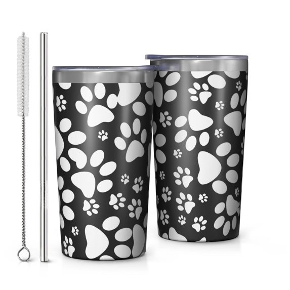 Black Paw 10oz Tumblers Stainless Steel Tumbler with Lid and Straw,Vacuum Insulated Double Wall Travel Tumbler Cups with Cleaning Brush for Coffee, Tea