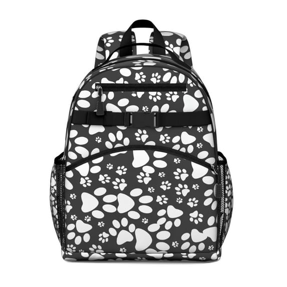 Black Paw Backpack for School,Cute School Bag,Schoolbag with Adjustable Shoulder Straps & Padded Back,15.25"x11.5"x5.25"