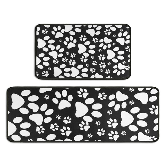 Black Paw Kitchen Rugs Sets Of 2,Anti Fatigue Kitchen Mat Rugs Non Slip Washable,Decorative Kitchen Floor Mats for Kitchen,Sink,Laundry,17"X30"+17"X47"