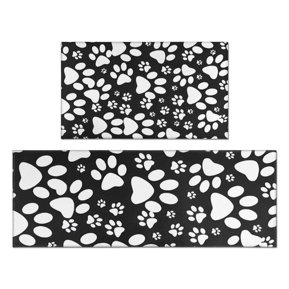 Black Paw Kitchen Rugs Sets Of 2,Anti Fatigue Kitchen Mat Rugs Non Slip Washable,Decorative Kitchen Floor Mats for Kitchen,Sink,Laundry,17"x30"+17"x47"