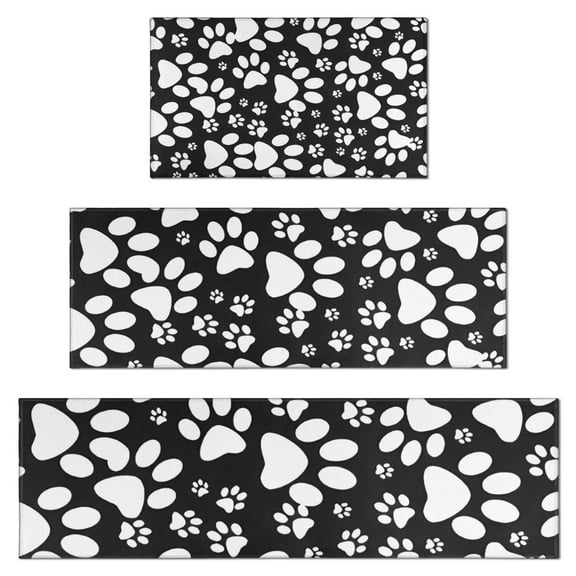 Black Paw Kitchen Rugs Sets Of 3,Kitchen Runner Rugs Non Skid Washable,Decorative Kitchen Floor Mats for Kitchen,Sink,Laundry,17"x30"+ 17"x47" + 17"x59"