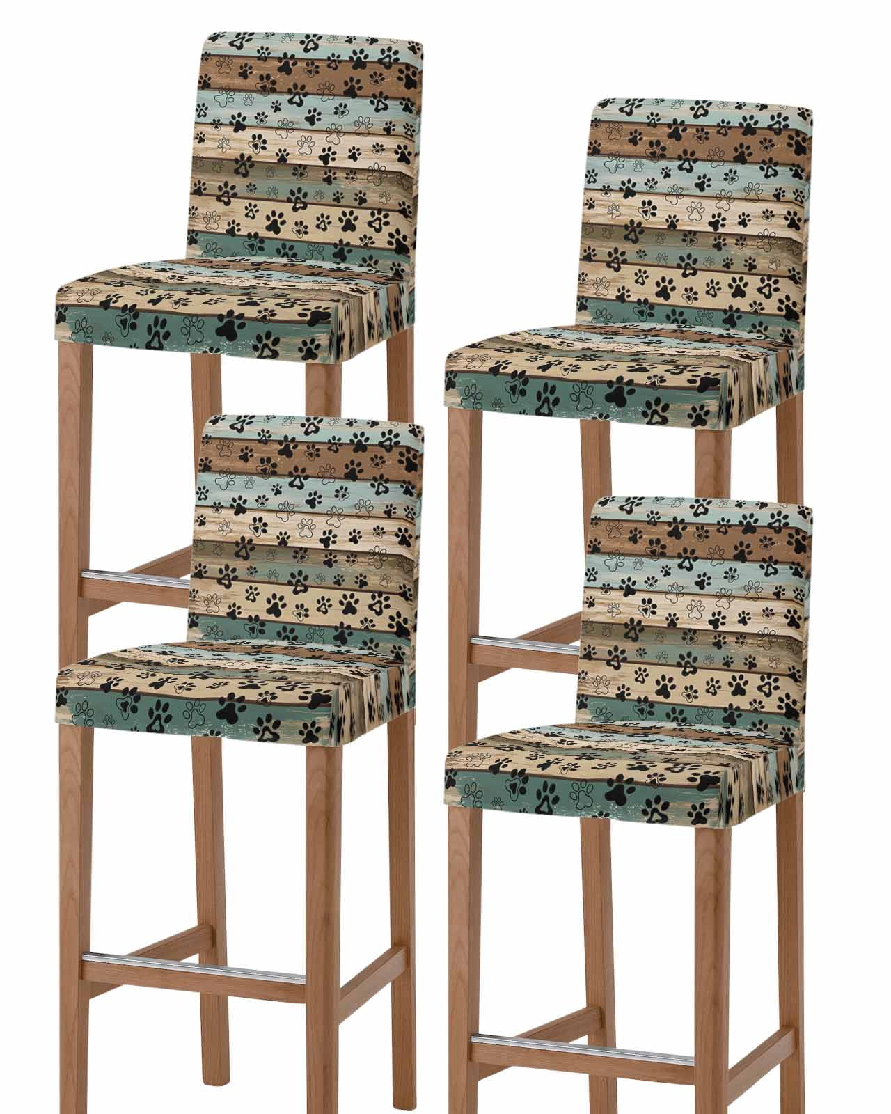 Black Paw Print Bar Stool Covers - Stretch Dining Chair Covers Set of 4 ...