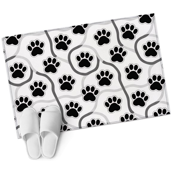 Black Paw Print Bathroom Rug Washable 2x3 Entryway Rug Non Slip Funny Animal Foot Swirl Line Anstract Front Door Mat Low Pile Indoor Doormat Throw Floor Carpet for Kitchen Bedroom Entrance