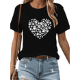 thumbnail image 1 of Black Paw Print Heart Graphic T-Shirt Pet Lover Aesthetic Casual Daily Weekend Outfit Top for Animal Enthusiasts S-5XL, 1 of 5