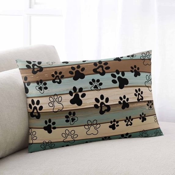 Black Paw Print Throw Pillow Covers, Farmhouse Vintage Shabby Wood Grain Soft Breathable Pillow Cases with Invisible Zipper for Sleeping, Toddler Pillowcases for Couch Bed Sofa Chair 12x20 Inches