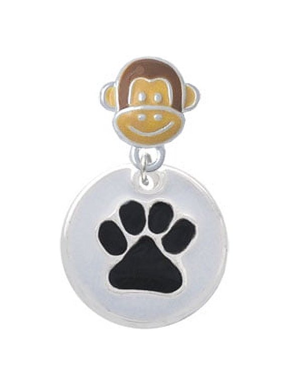 Black Paw on White Disc - Monkey Face Charm Bead