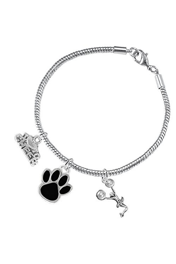 Black Paw "Cheer" 3 Charm Bracelet 2015, Safe-Hypoallergenic, Nickel, Lead and Cadmium Free