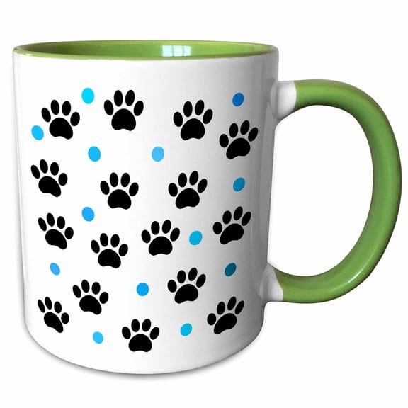 3drose, Black Paws and Aqua Dots - Pets - Whimsical Animal Art, 11oz Two-tone Green Mug