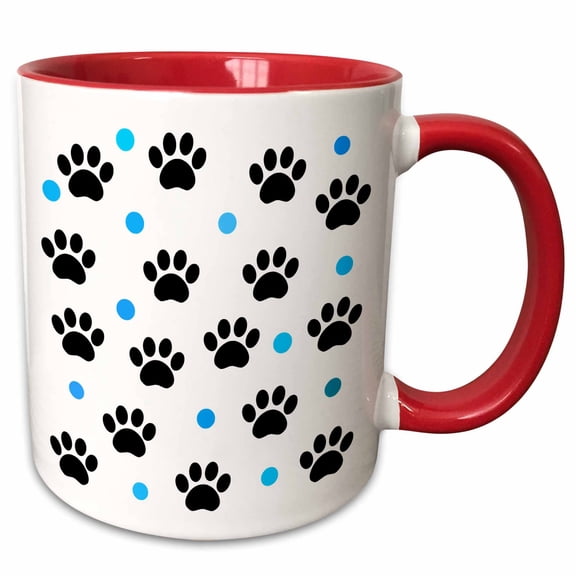 3drose, Black Paws and Aqua Dots - Pets - Whimsical Animal Art, 11oz Two-tone Red Mug