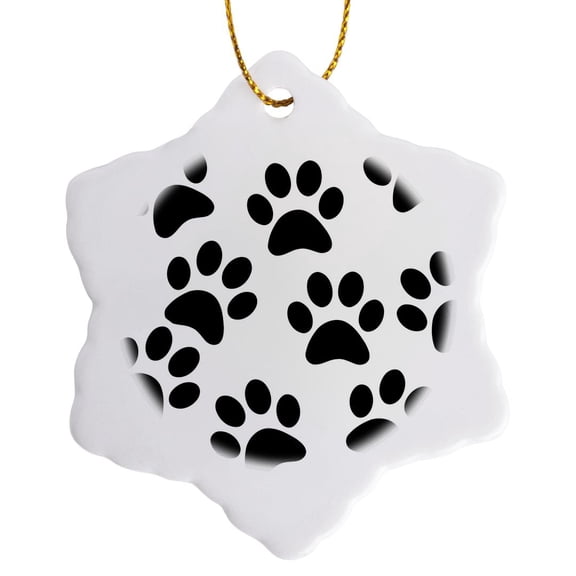 3drose, Black Paws. White Background., 3 inch Snowflake Porcelain Ornament