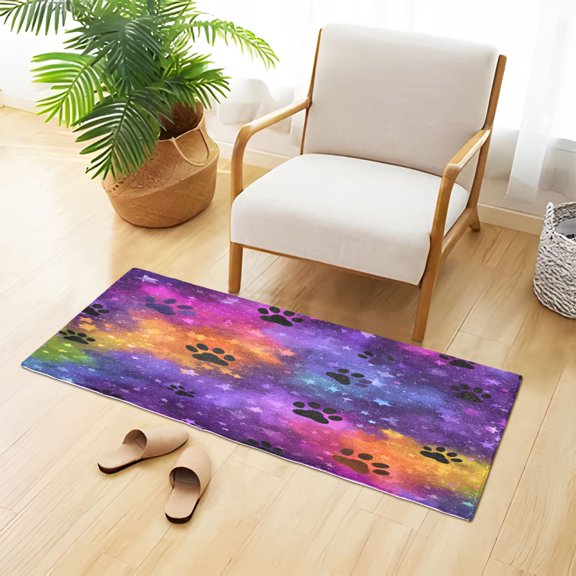 Black Paws on Rainbow Sky Plush Carpet Non Slip Runner Rug Absorbent Bath Mat 39" x 20"