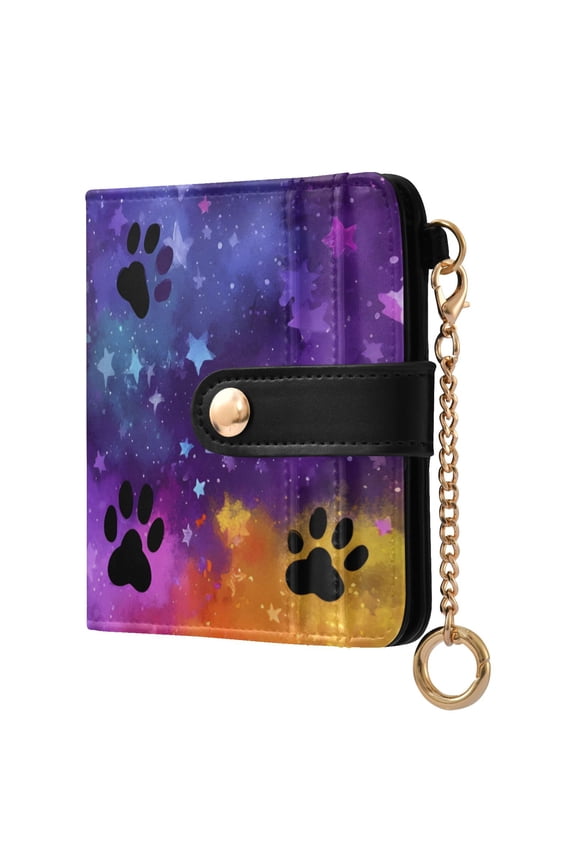 Black Paws on Rainbow Sky Women's Wallet PU Leather Card Cases RFID Blocking Purse Billfold with Key Ring