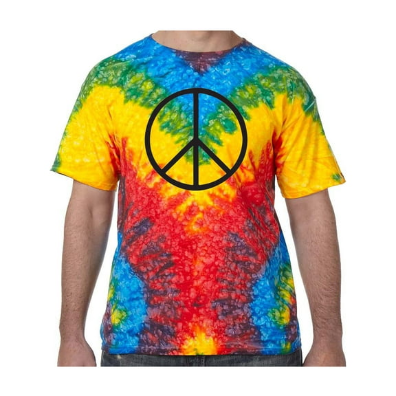 Black Peace Sign Psychedelic Tie Dye Tee Shirt - Woodstock, XL
