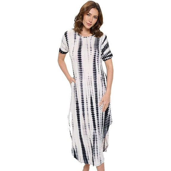 Black Peach 3X-4X Plus Size Women's Rayon Stretch Short Sleeve T-Shirt Long Crew Neck with Side Pockets for Summer/Casual Dresses
