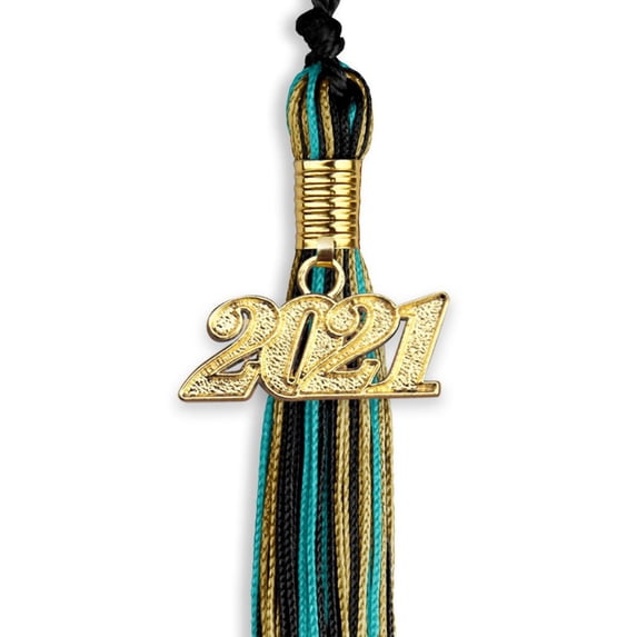 Black/Peacock/Antique Gold Mixed Color Graduation Tassel with Gold Date Drop
