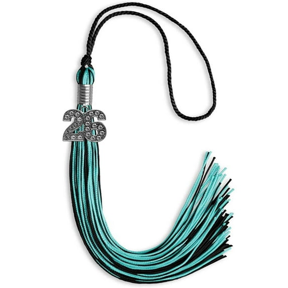 Endea Graduation Black/Peacock Mixed Color Graduation Tassel with Silver Date Drop