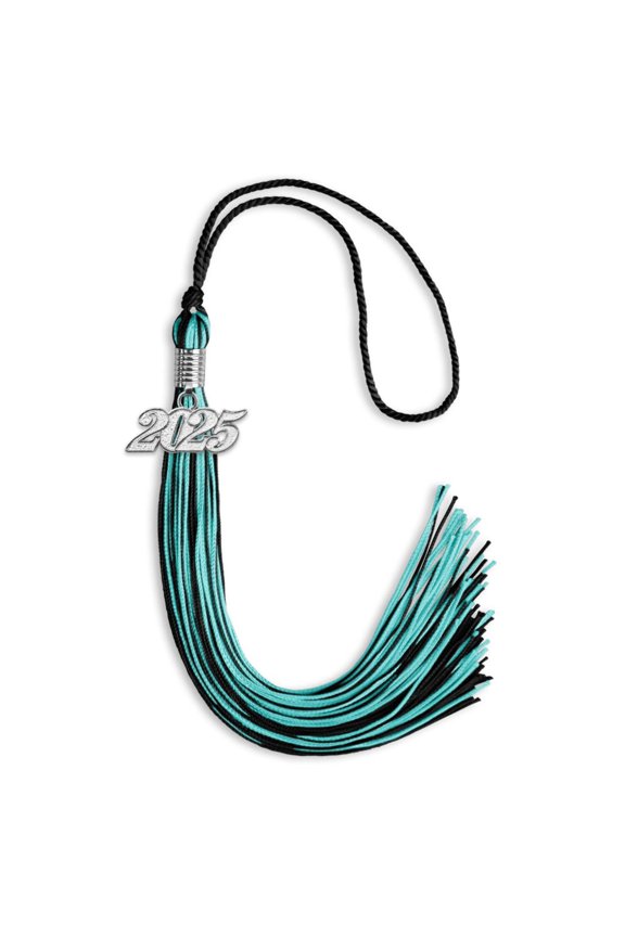 Black/Peacock Mixed Color Graduation Tassel with Silver Date Drop
