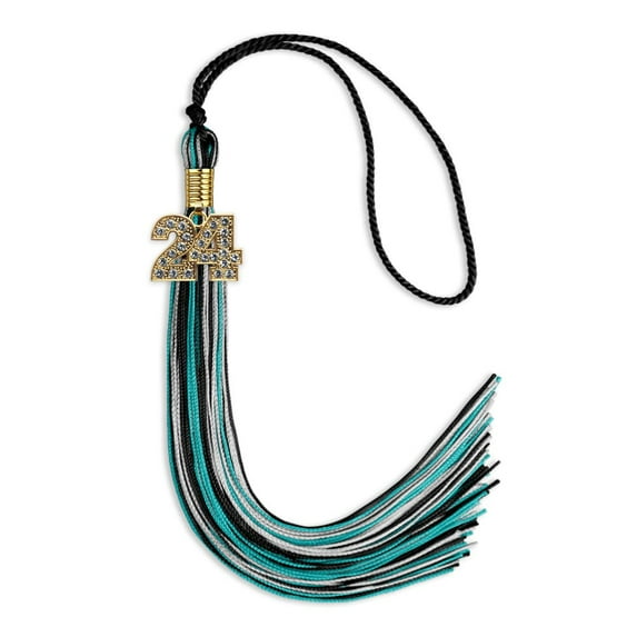 Endea Graduation Black/Peacock/Silver Mixed Color Graduation Tassel with Gold Date Drop
