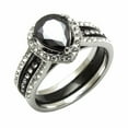 thumbnail image 1 of Black Pear Cut CZ Two Tone Black IP Stainless Steel Wedding 2 Ring Set - Size 7, 1 of 5