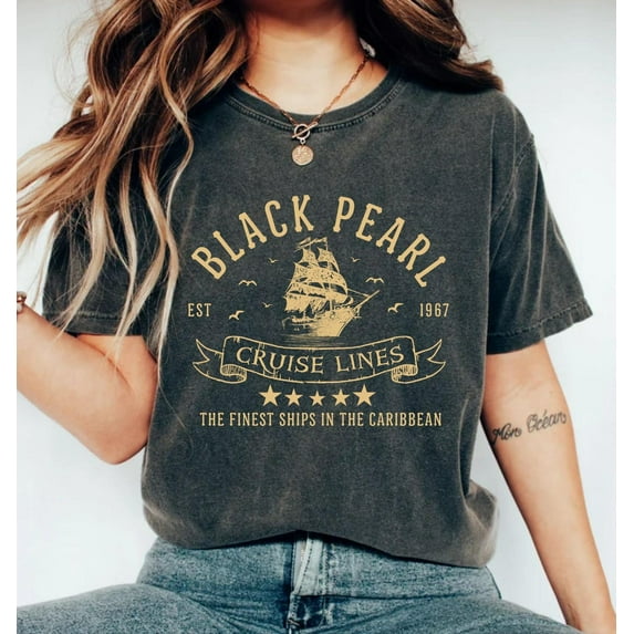 Black Pearl Cruise Lines Finest Ships In The Caribbean Shirt, Disney Pirates Caribbean T-shirt,Icy Grey Color,Size 4XL