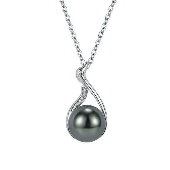 Black PearlZircon Swan Necklace - Elegant Pendant with Black Pearl & Zirconia Accents