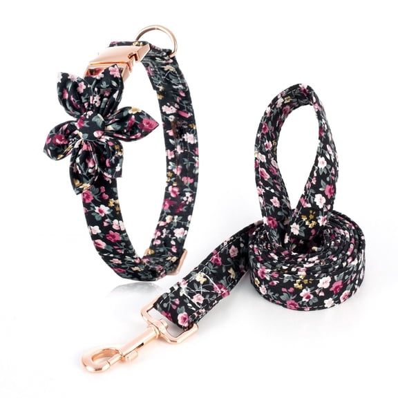 Black Pearl Floral Collar & Leash Set